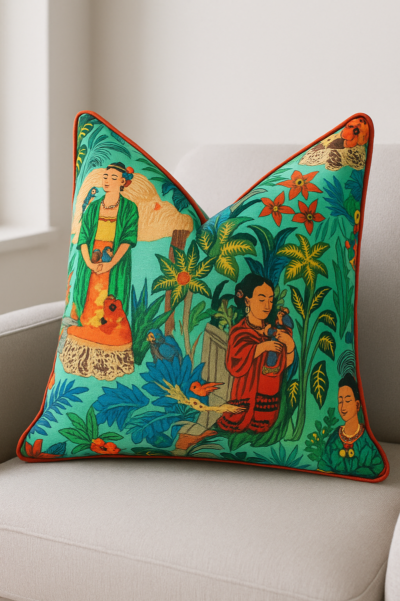 'Frida's Jungle Oasis' 100% Cotton Cushion Cover