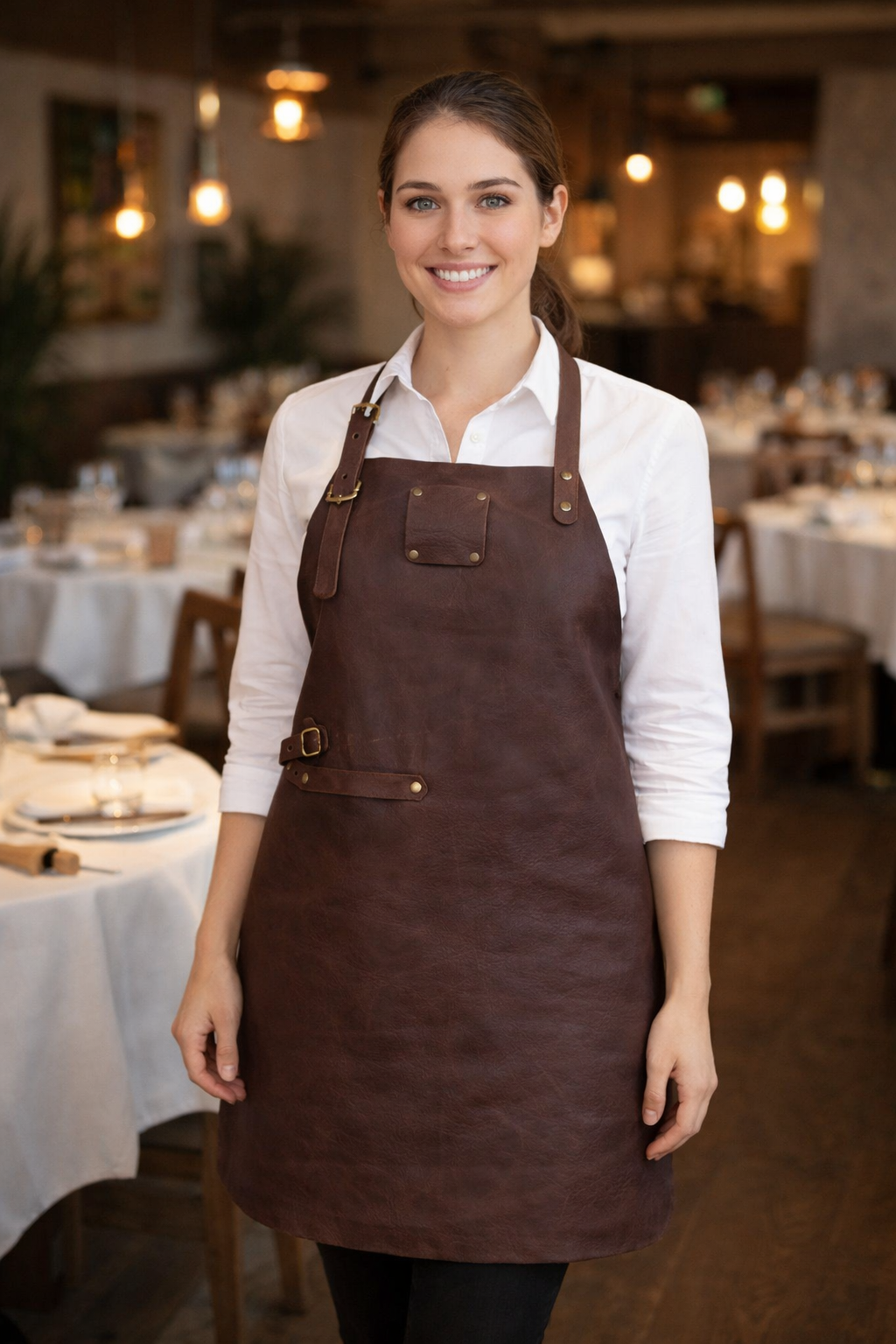Premium Espresso Brown Leather Apron Signature Work 80x60 cm