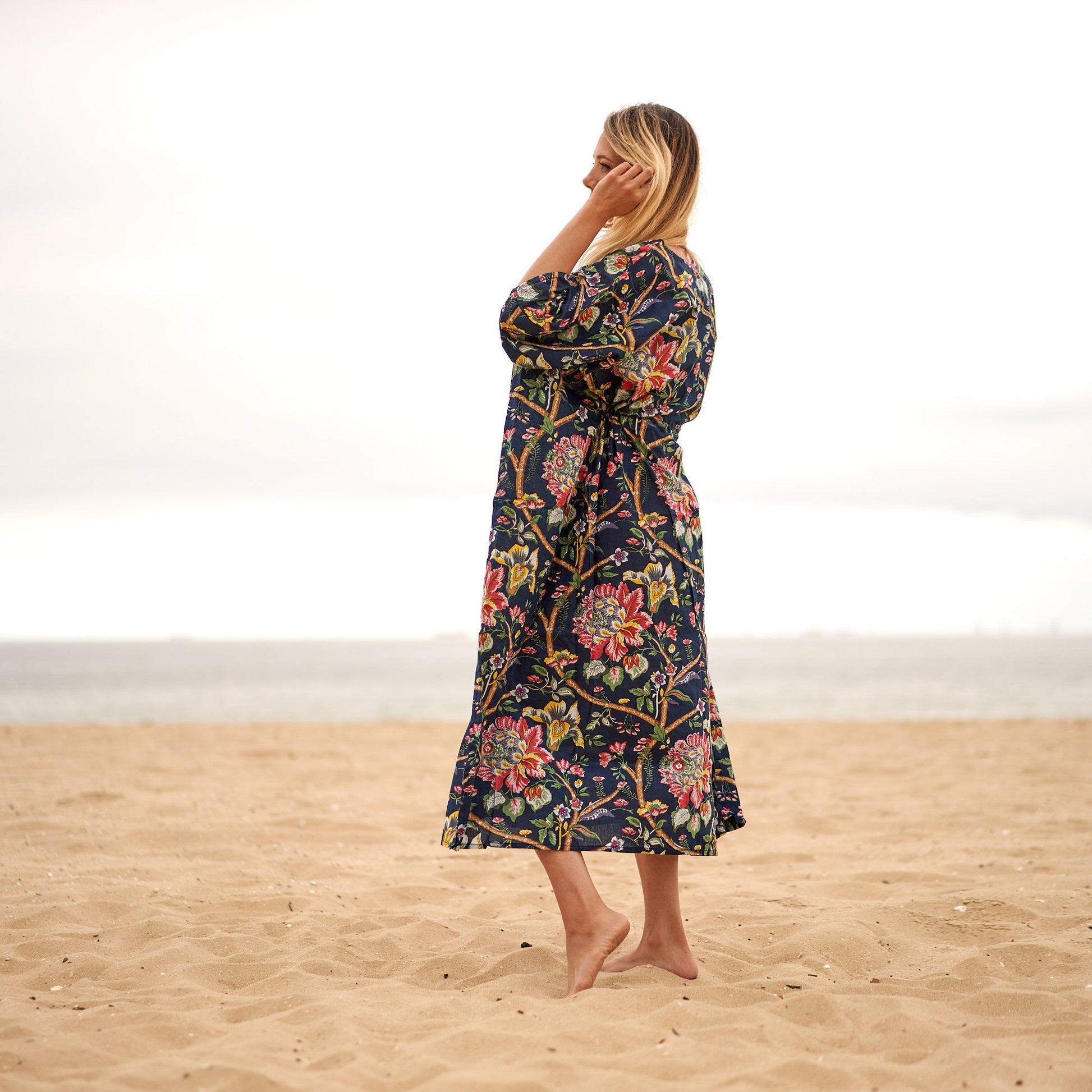 'Noir Blooms' 100% Cotton Kaftan