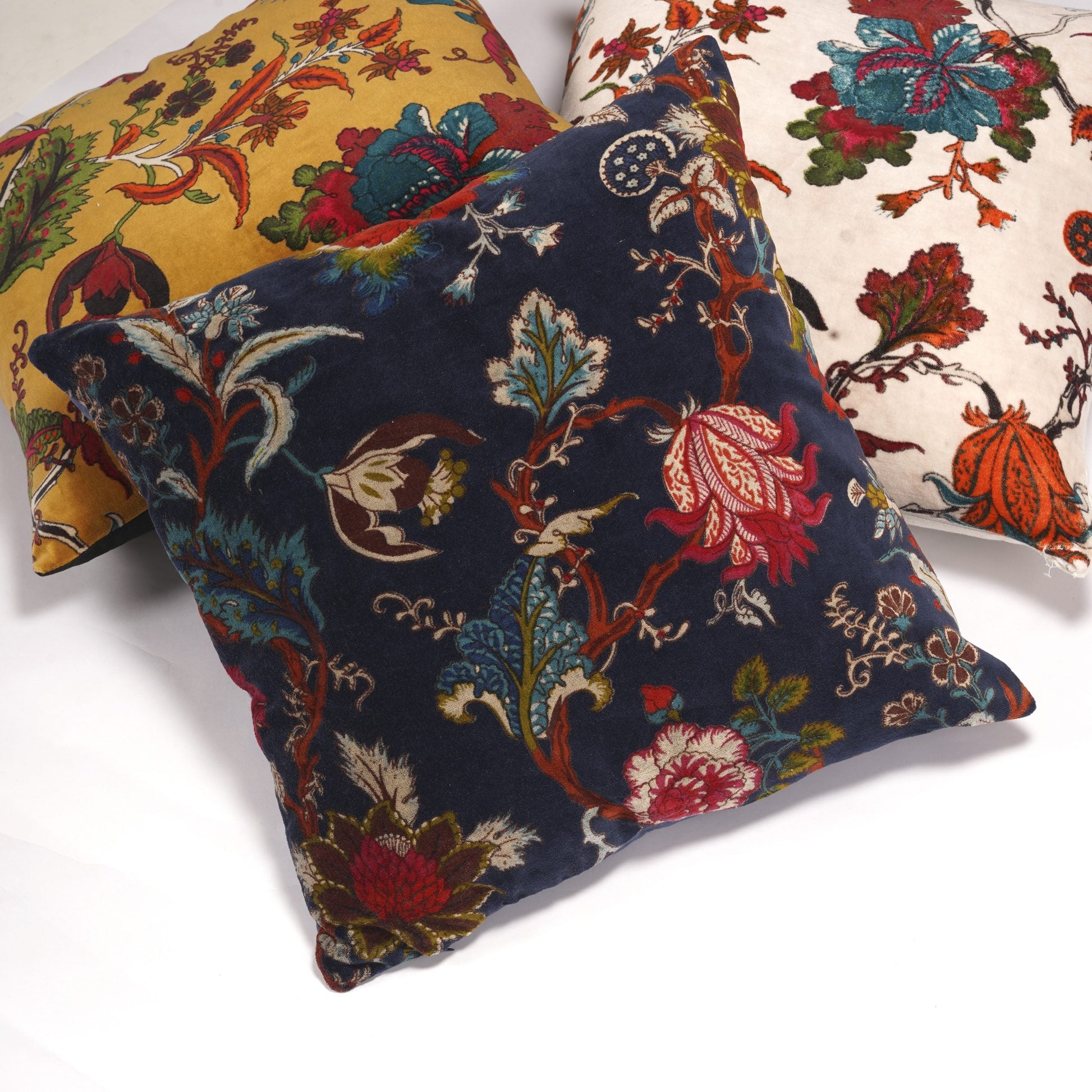 100% Cotton Velvet Cushion Cover - Blue Secret Garden