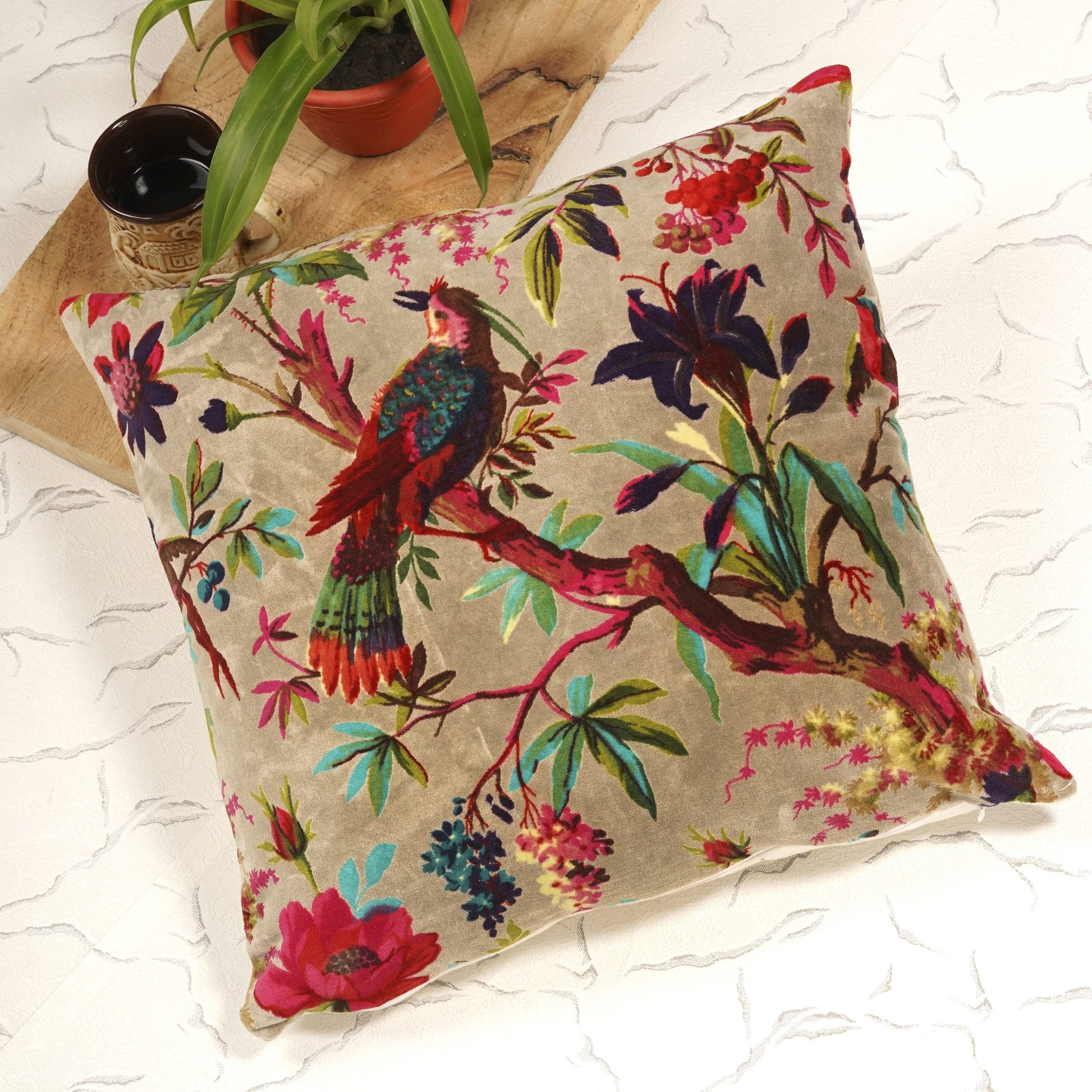 'Botanical Harmony' 100% Cotton Velvet Cushion Cover