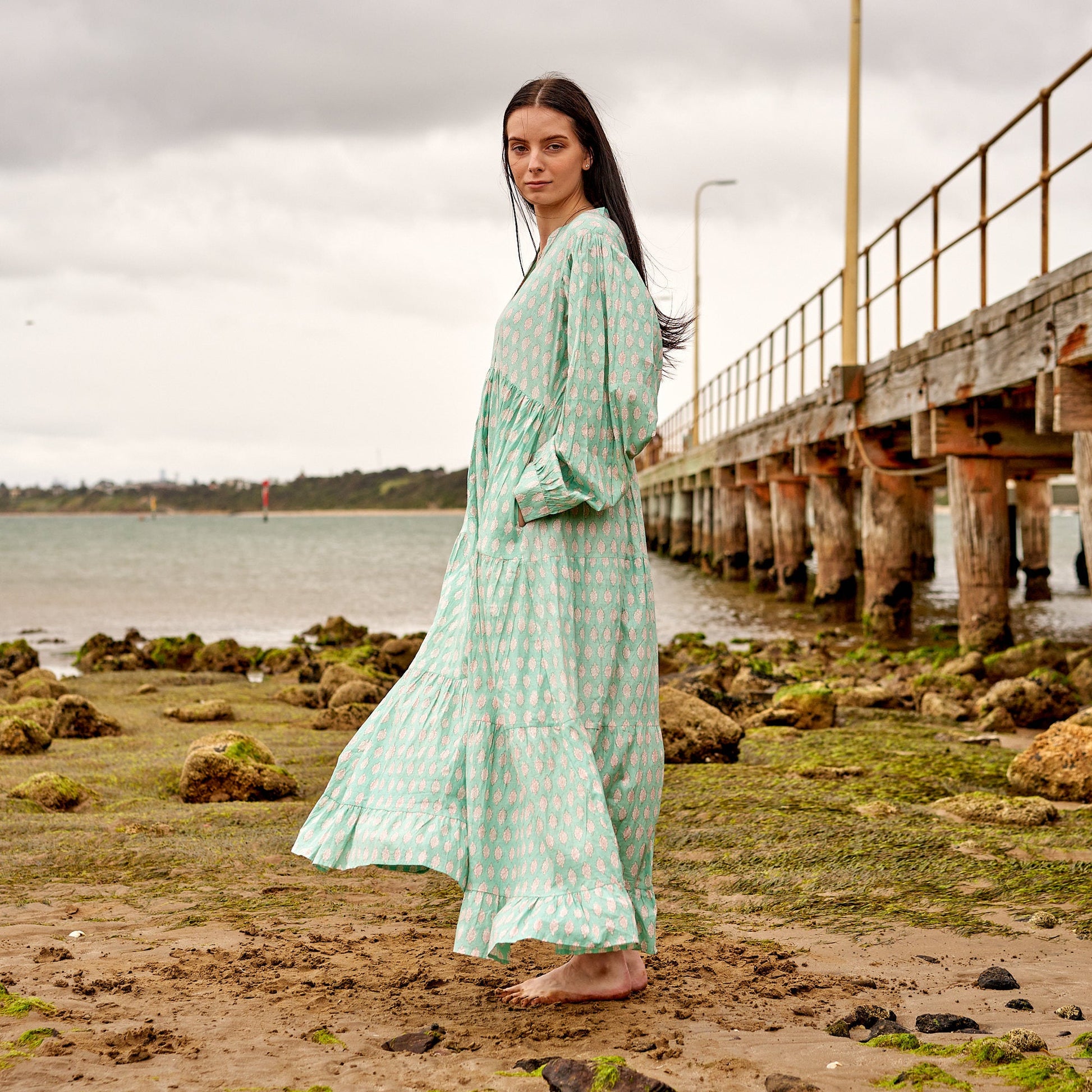 'Mint Melange' 100% Cotton Maxi Dress