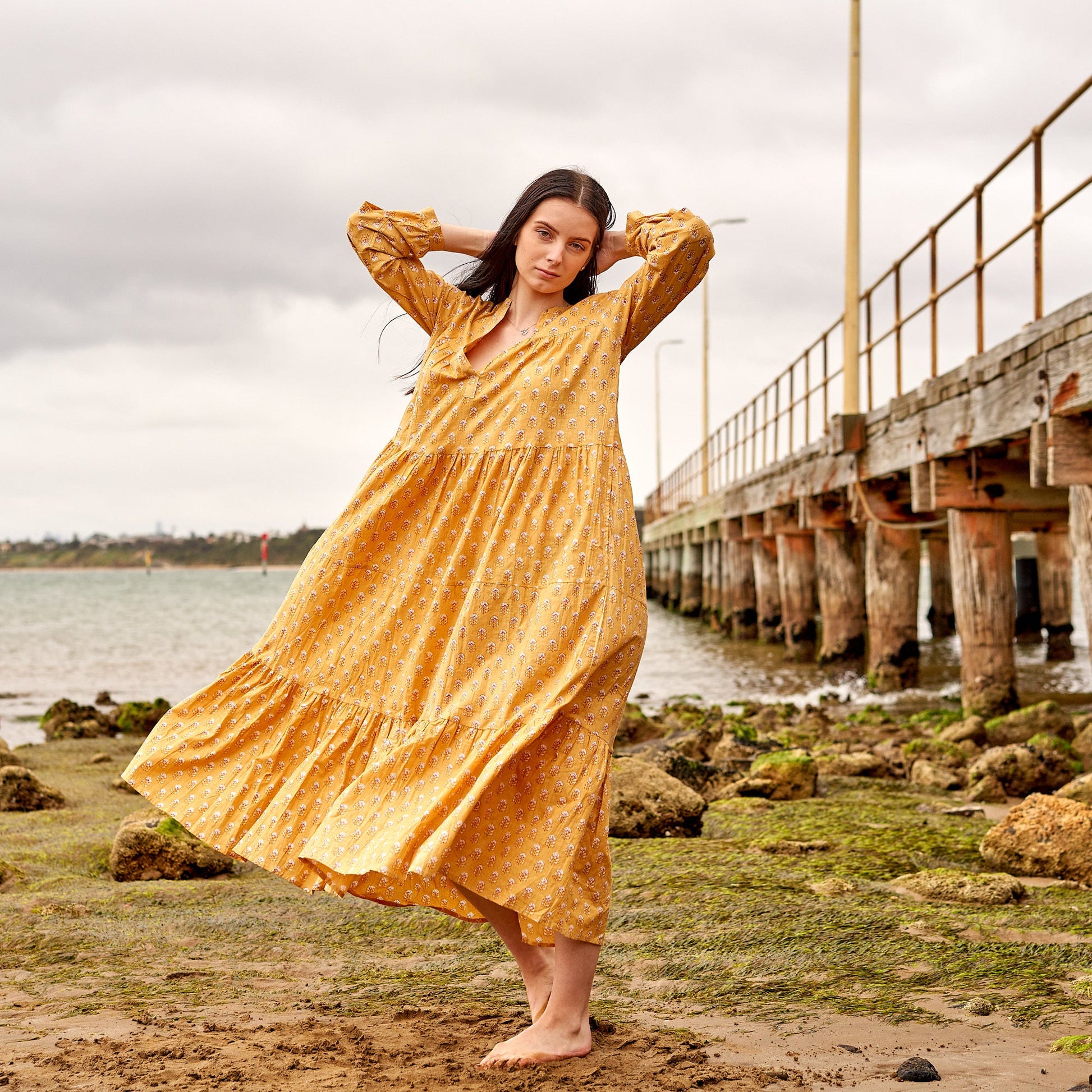 'Golden Summer' 100% Cotton Maxi Dress