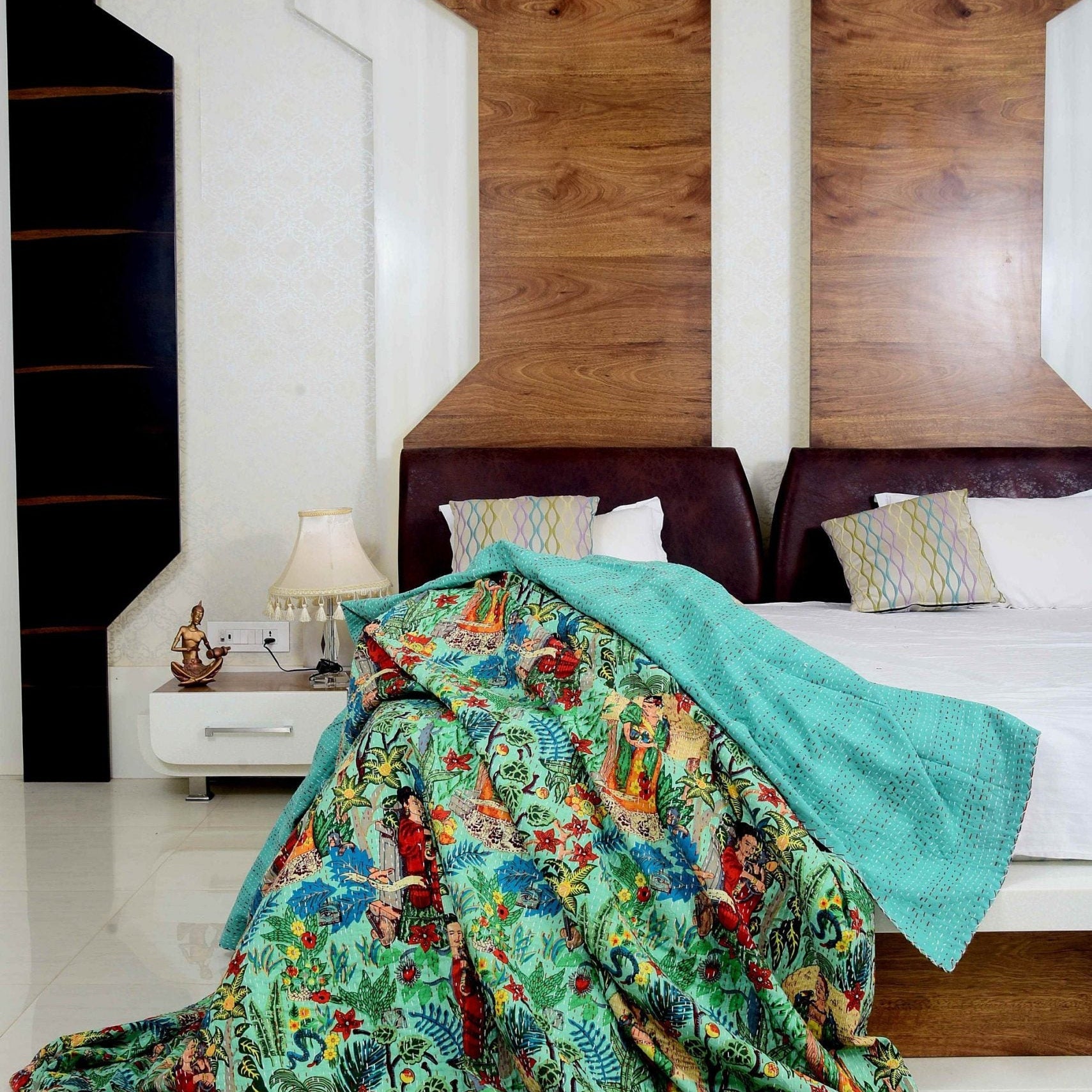 Linen Connections Indian Kantha Quilt - Frida Green