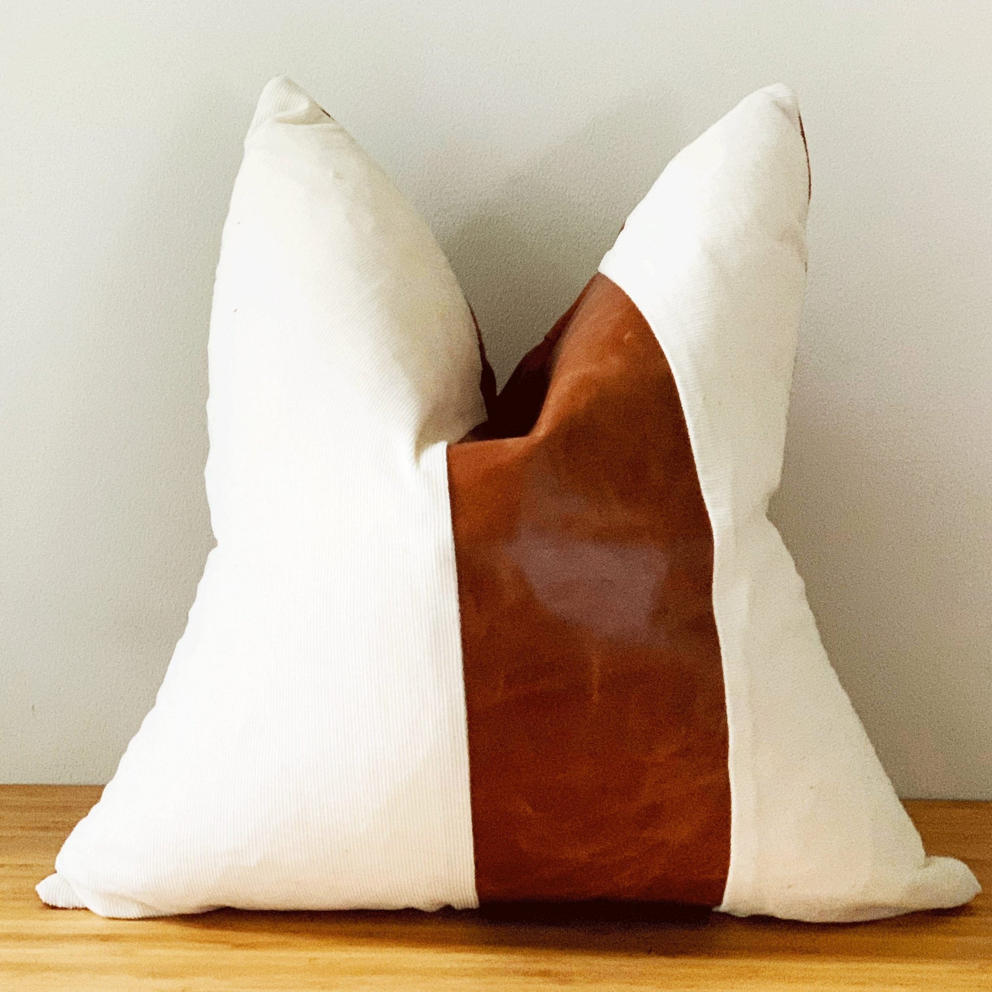 100% Tan Leather Cushion Cover - Celestial White
