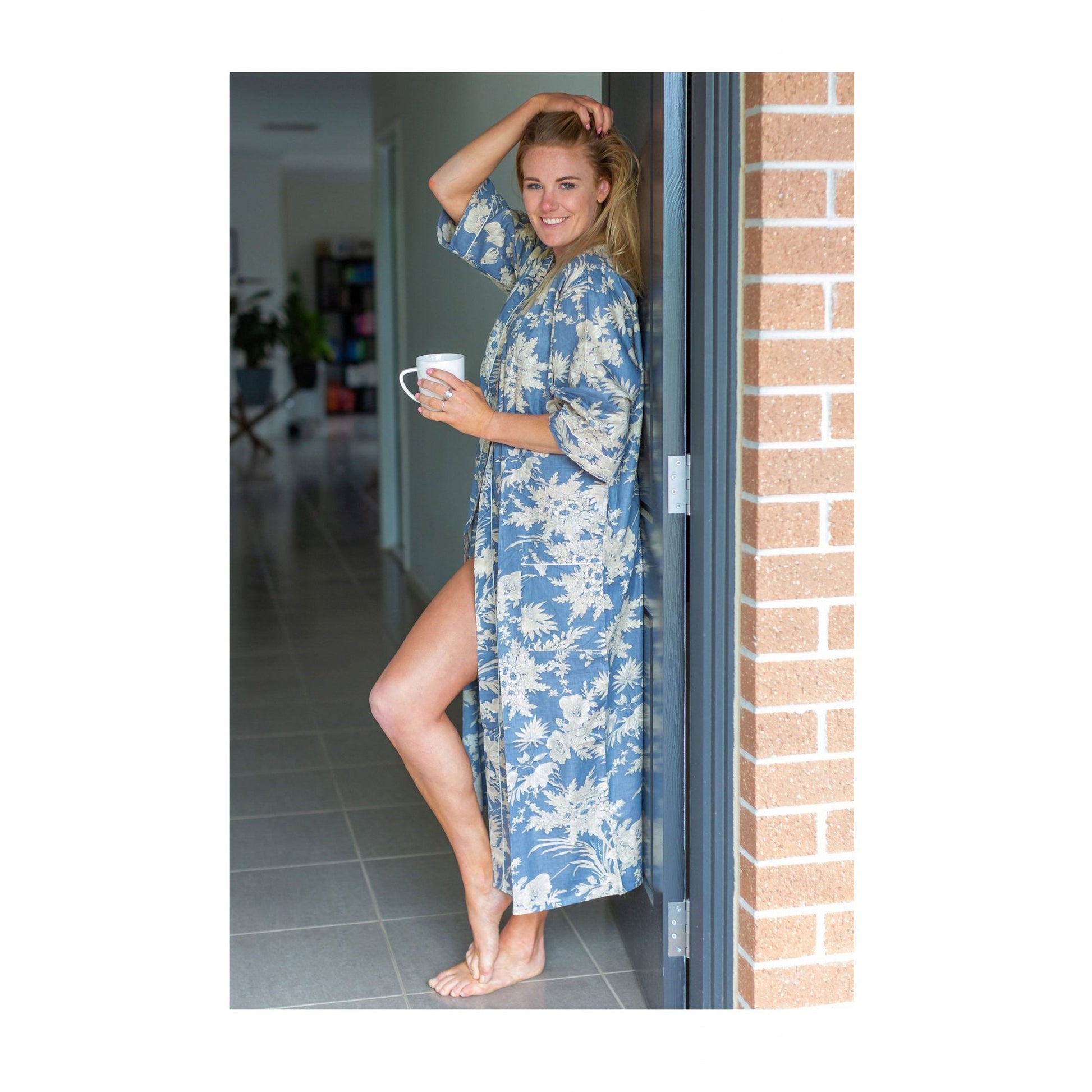 'Linen Connection Blossom' Kimono' 100% Cotton Bathrobe