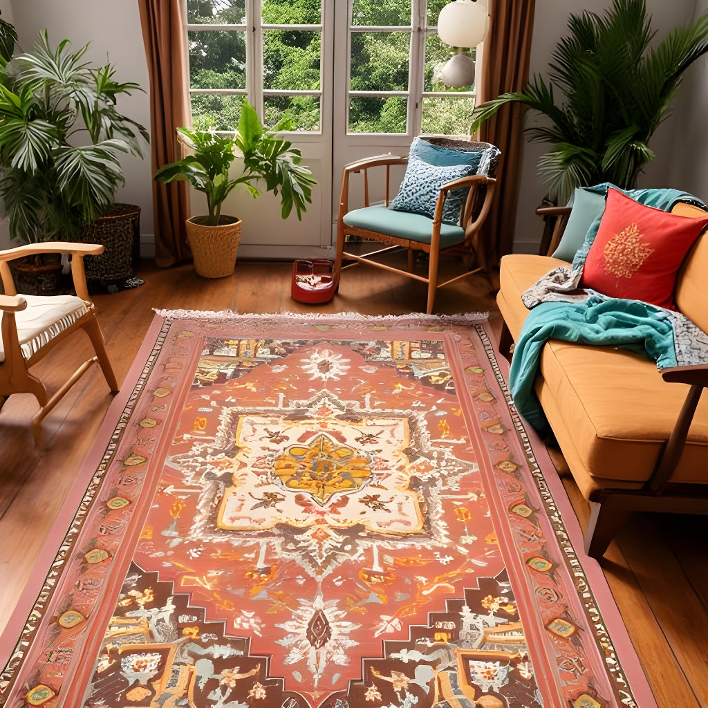 Vintage Bohemian Medallion Rug – Terracotta & Cream, 120x180cm