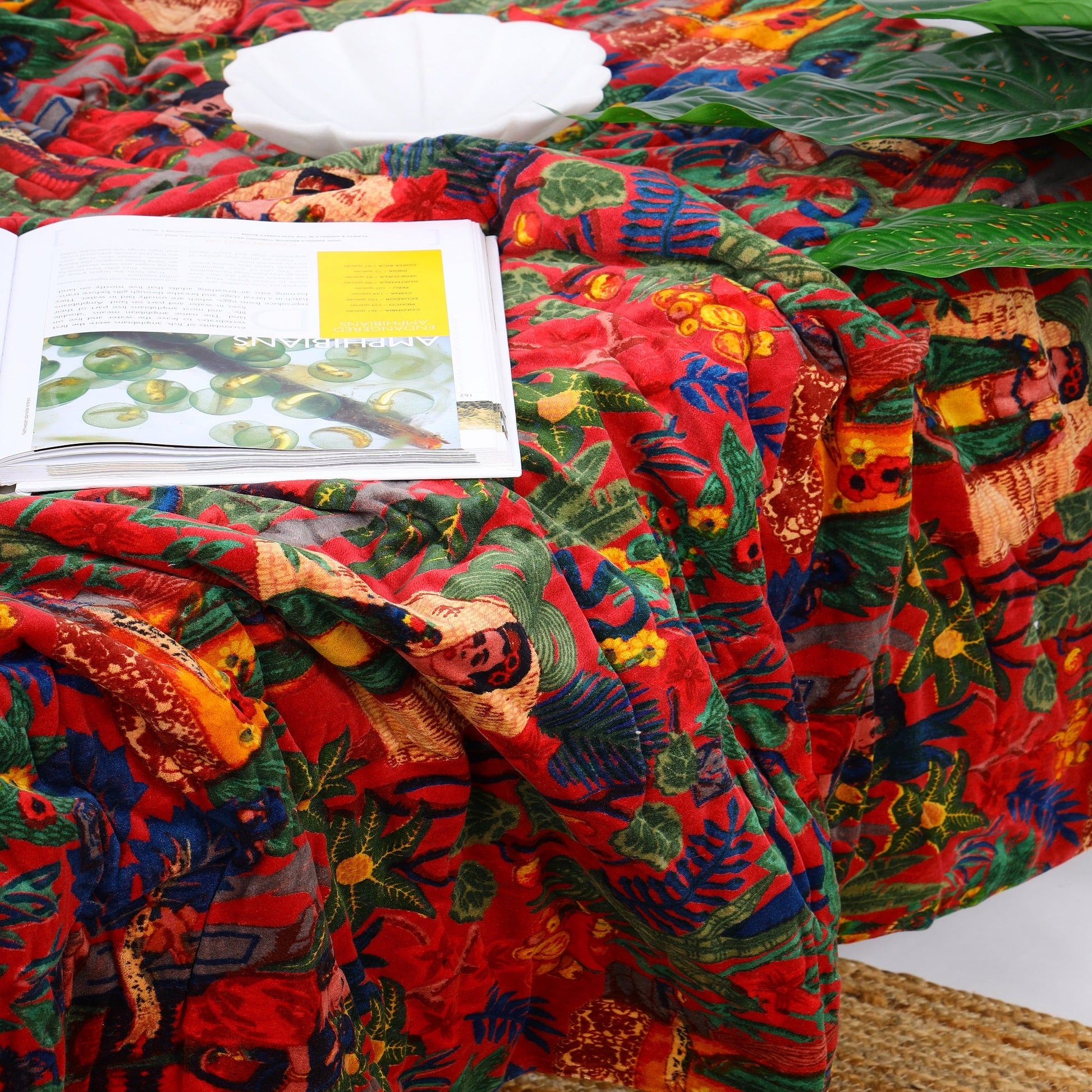 Velvet Floral Kantha Quilt - Frida Red