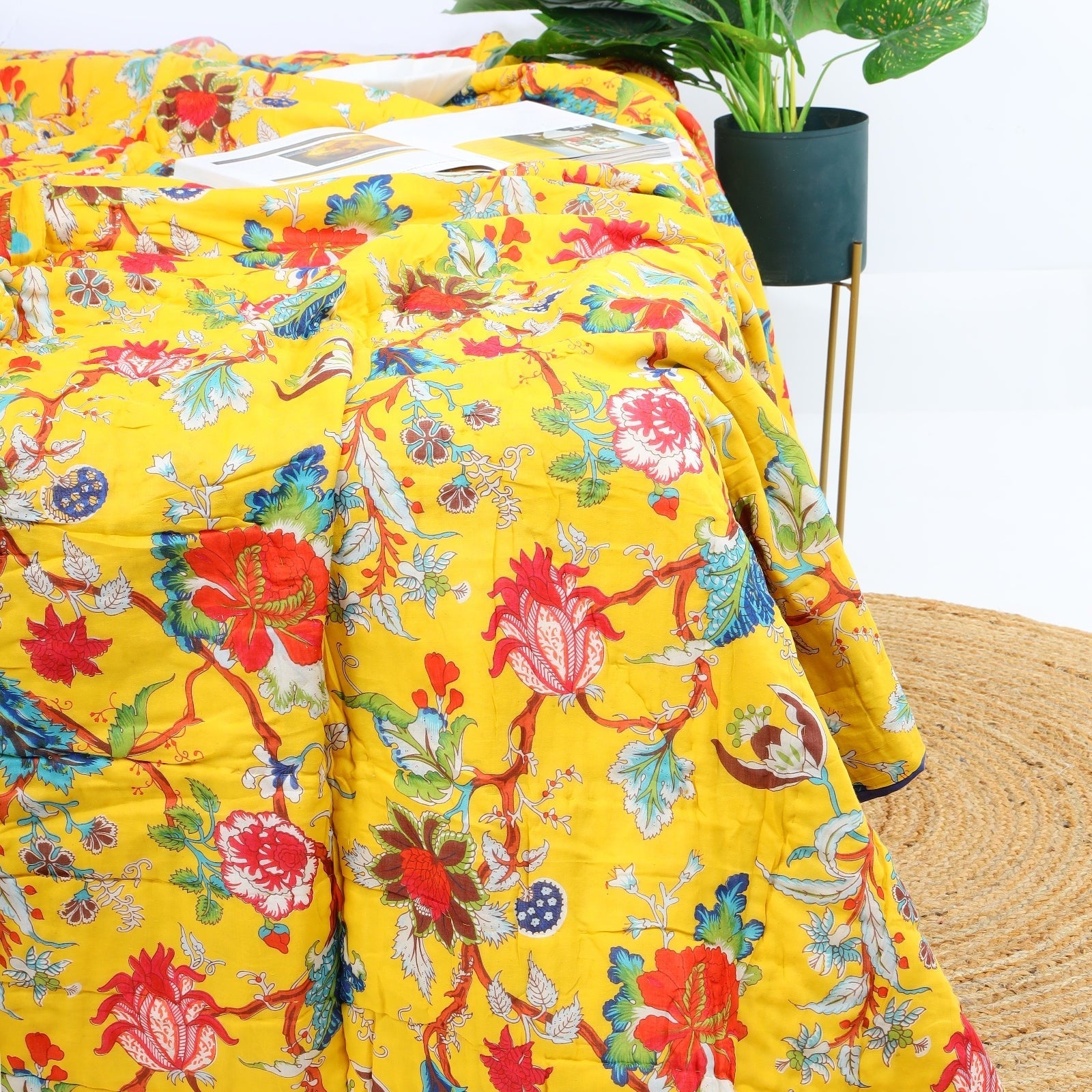 Velvet Floral Kantha Quilt - Frida Amber