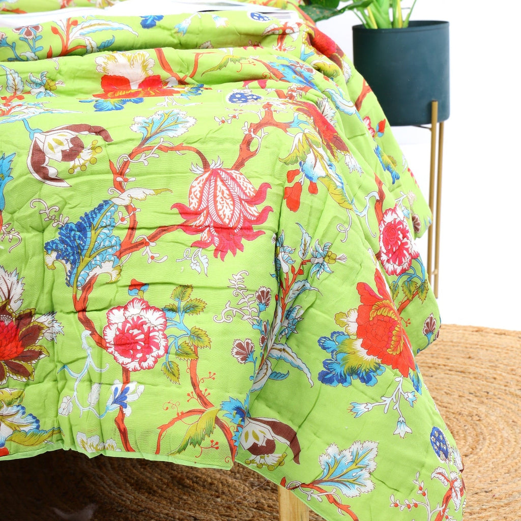 Velvet Floral Kantha Quilt - Sea Green Harmony