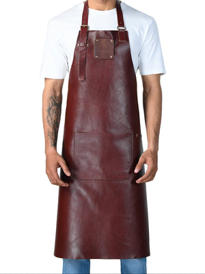 Handcrafted chestnut leather apron designed for chefs and artisans