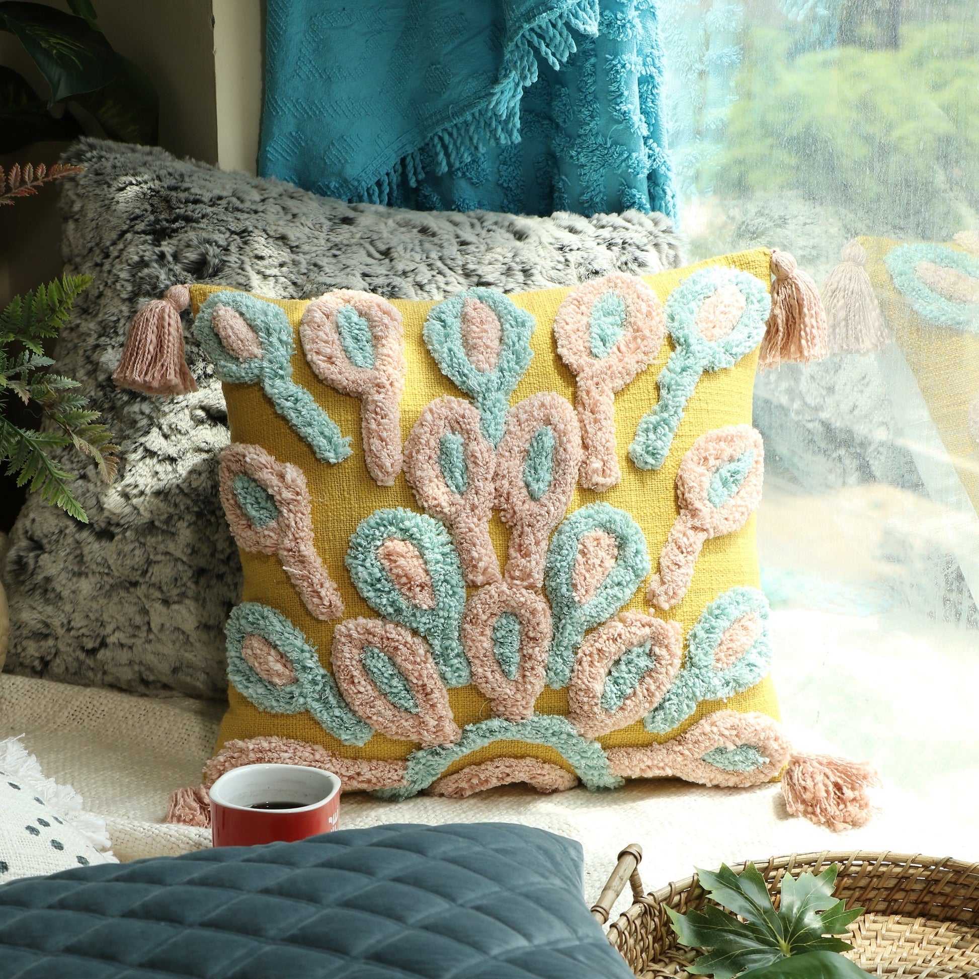 Linen Connections Moroccan Tassels Cushion Cover - Peacock