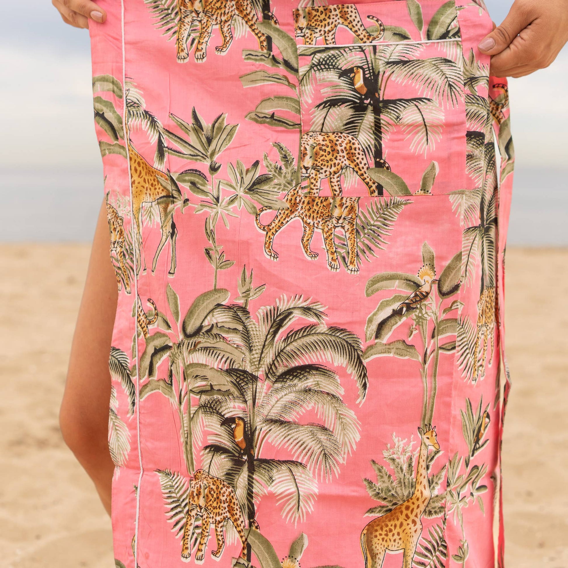 JUNGLE SAFARI PINK' Women's Cotton Kimono Robe