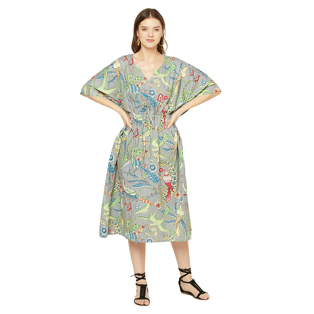 'Botanical Greens' 100% Cotton Kaftan