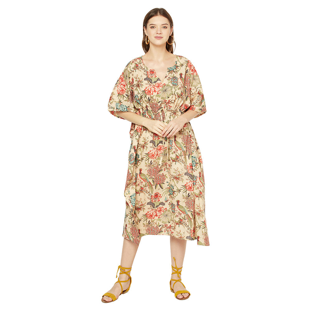 'Beige Blossoms' 100% Cotton Kaftan