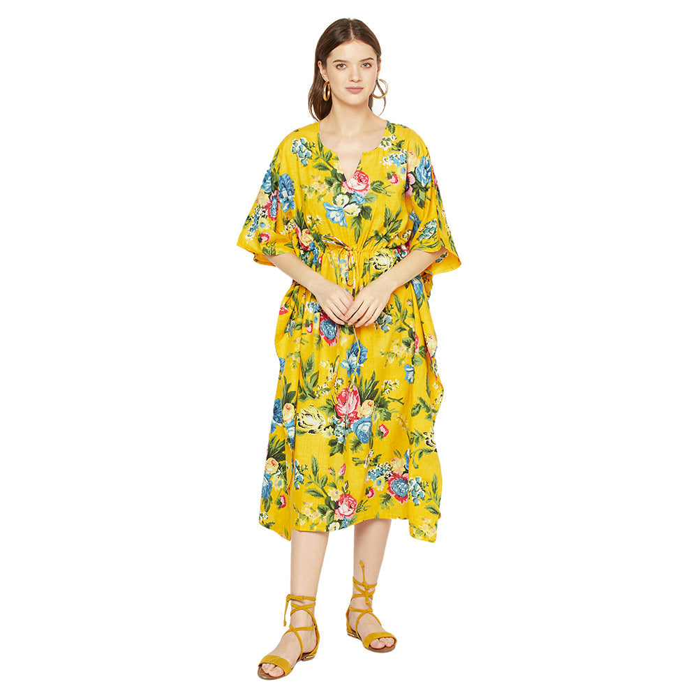 'Mustard Blooms' 100% Cotton Kaftan