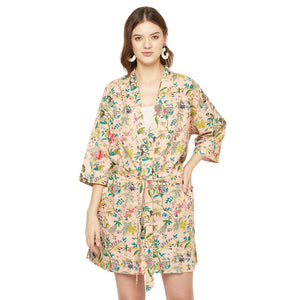 "Frida's Haven" - Cotton Kimono Bathrobe, Boho Beachwear