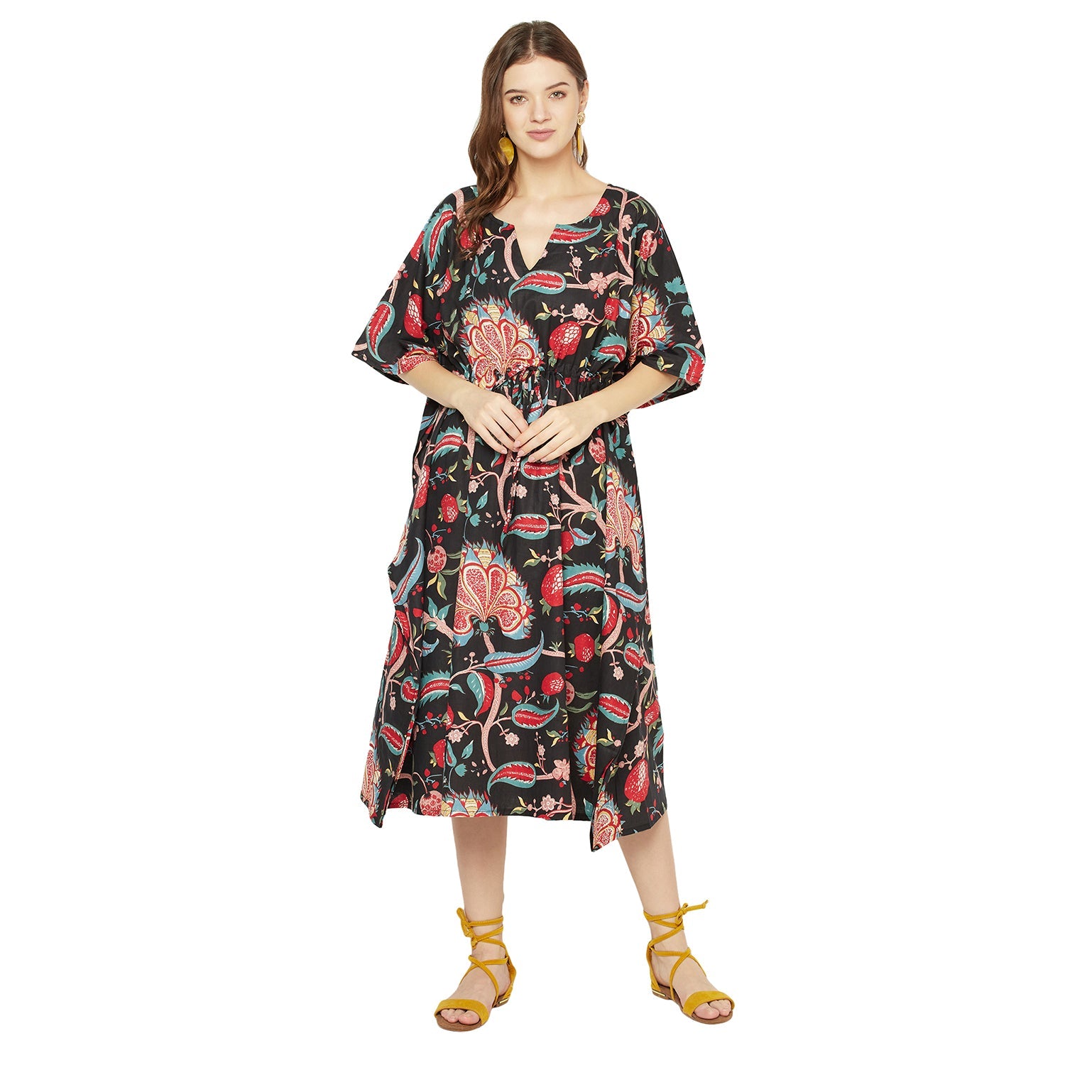 'Midnight Blooms' 100% Cotton Kaftan