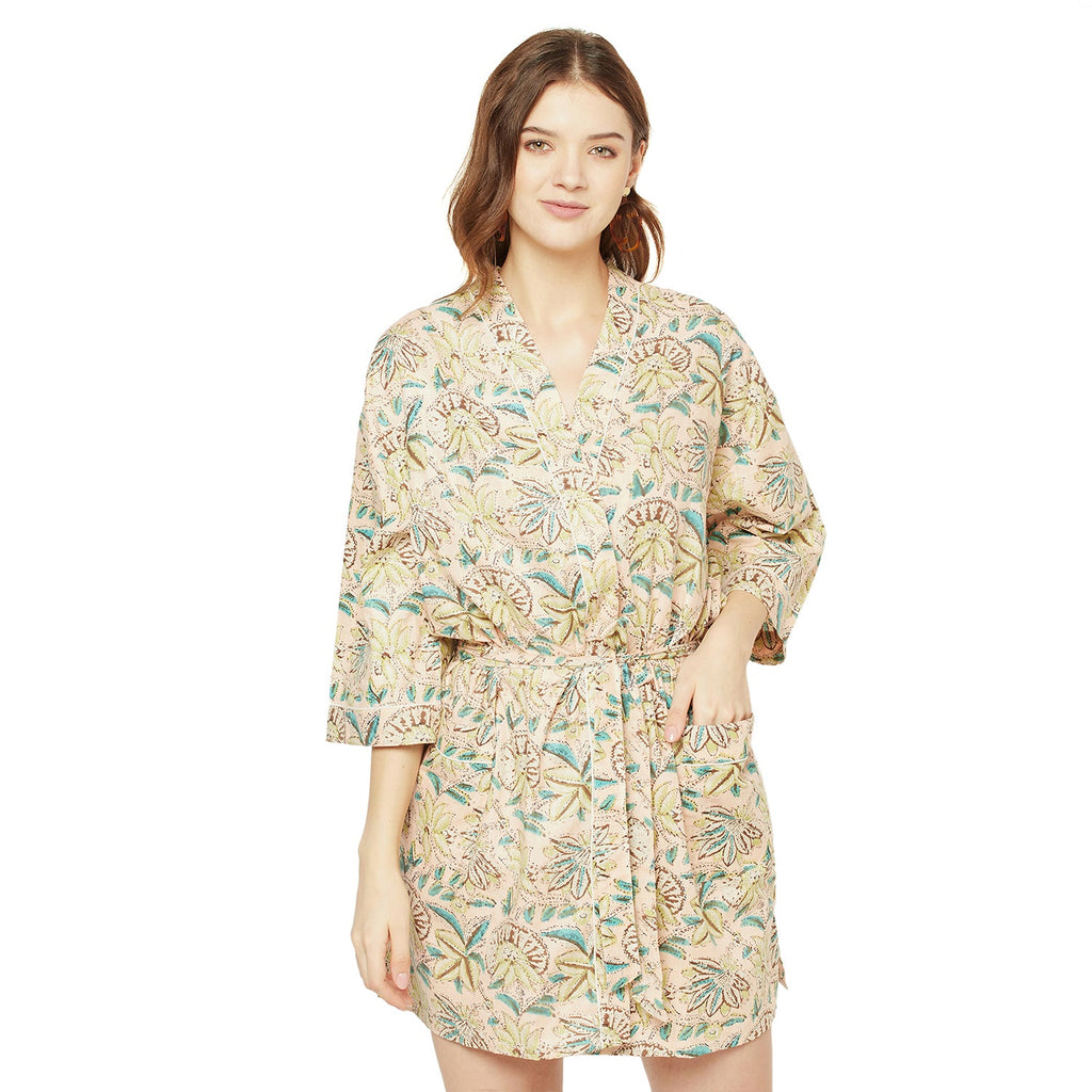 'Mystic Oasis' 100% Cotton Kimono Robe