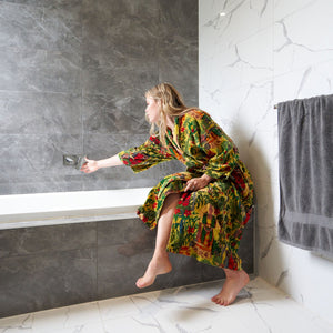 'Frida's Foliage' 100% Cotton Velvet Kimono Robe