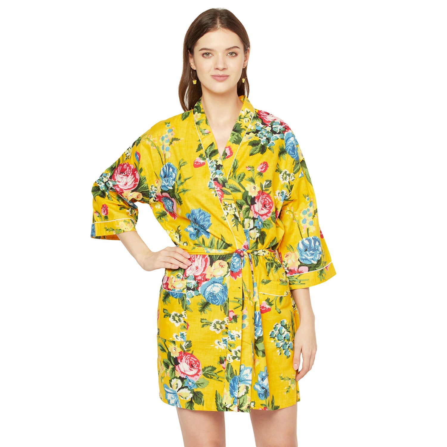 'Radiant Blooms' 100% Cotton Kimono Robe