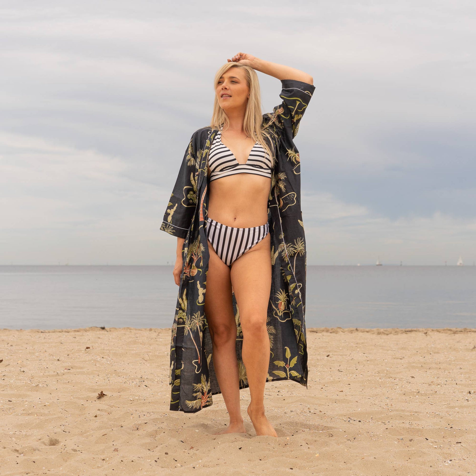 Tropical Black' Women's Cotton Kimono Robe