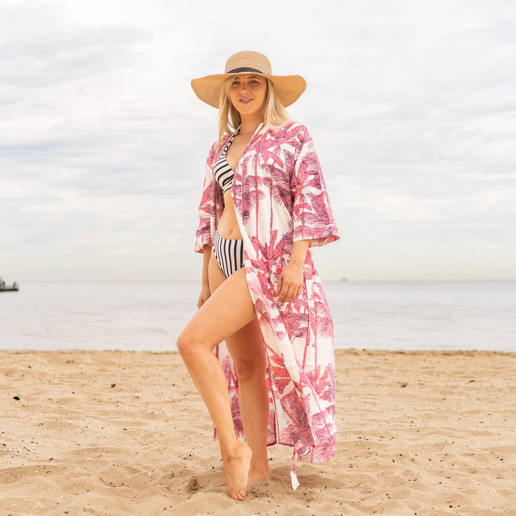 PINK PALM' Women's Cotton Kimono Robe