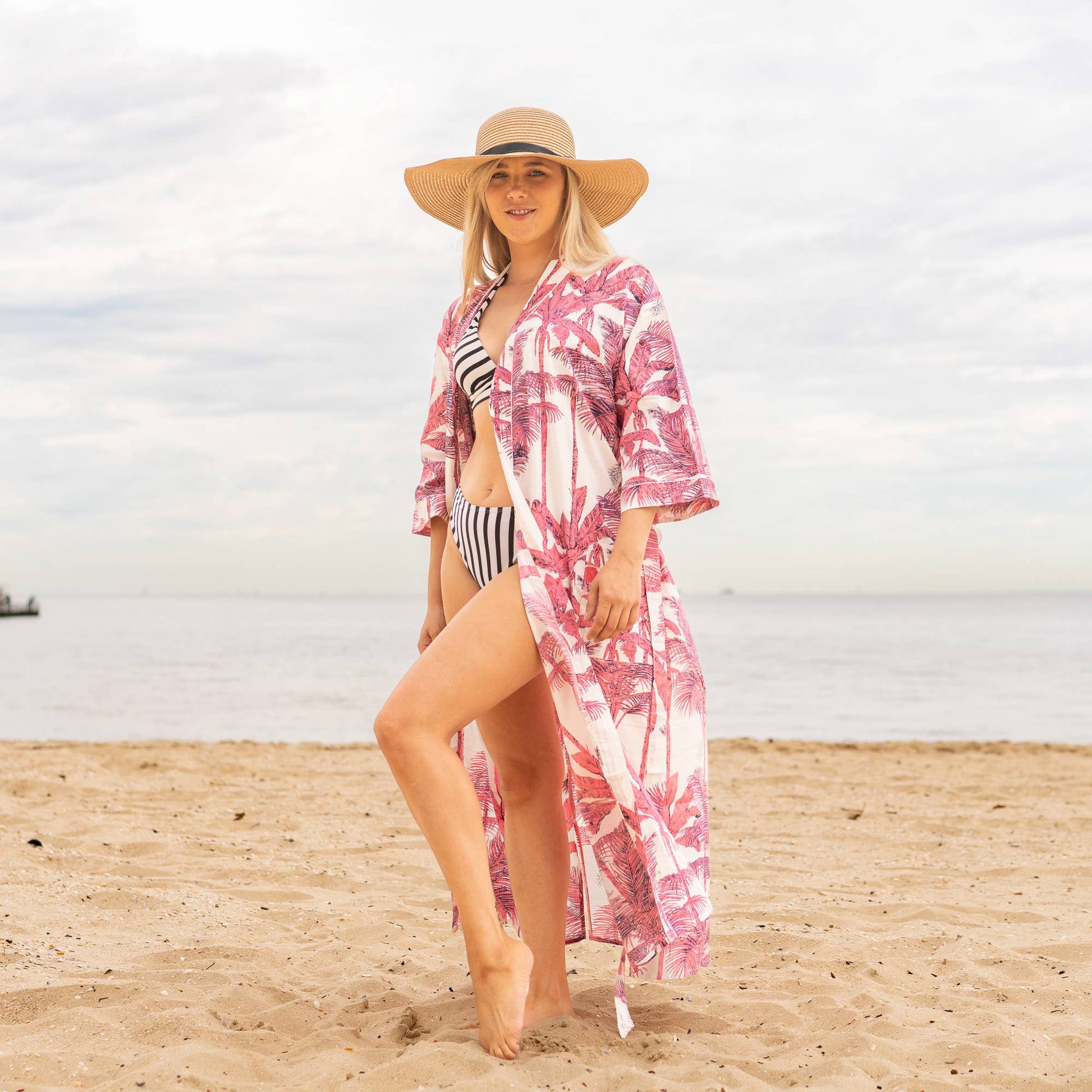 PINK PALM' Women's Cotton Kimono Robe