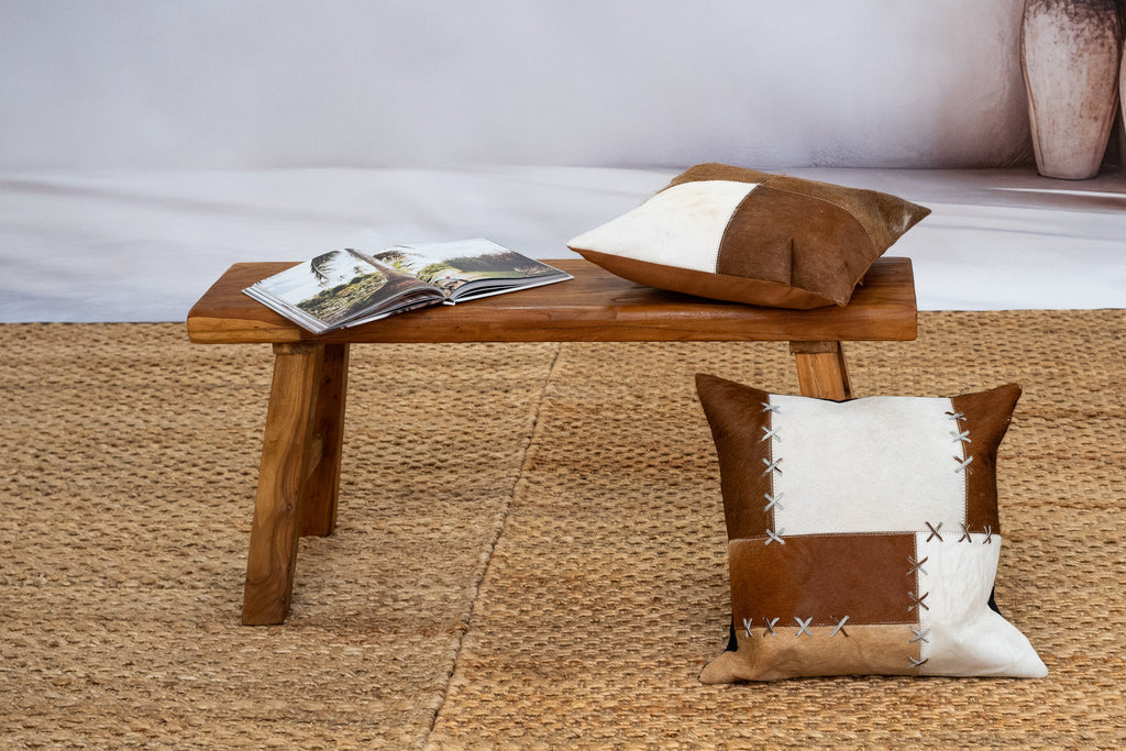 Rustic Luxe Cowhide Cushion Cover - Handmade Patchwork Leather 45x45cm