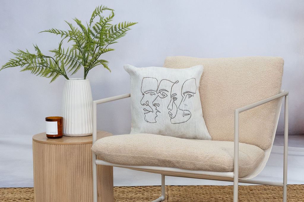 Cowhide Leather Cushion Cover - Handmade Modern Abstract Face Pillow