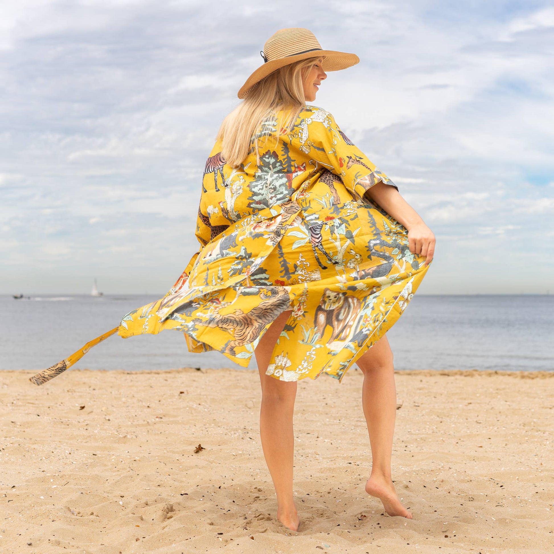 MUSTARD JUNGLE' Women's Cotton Kimono Robe