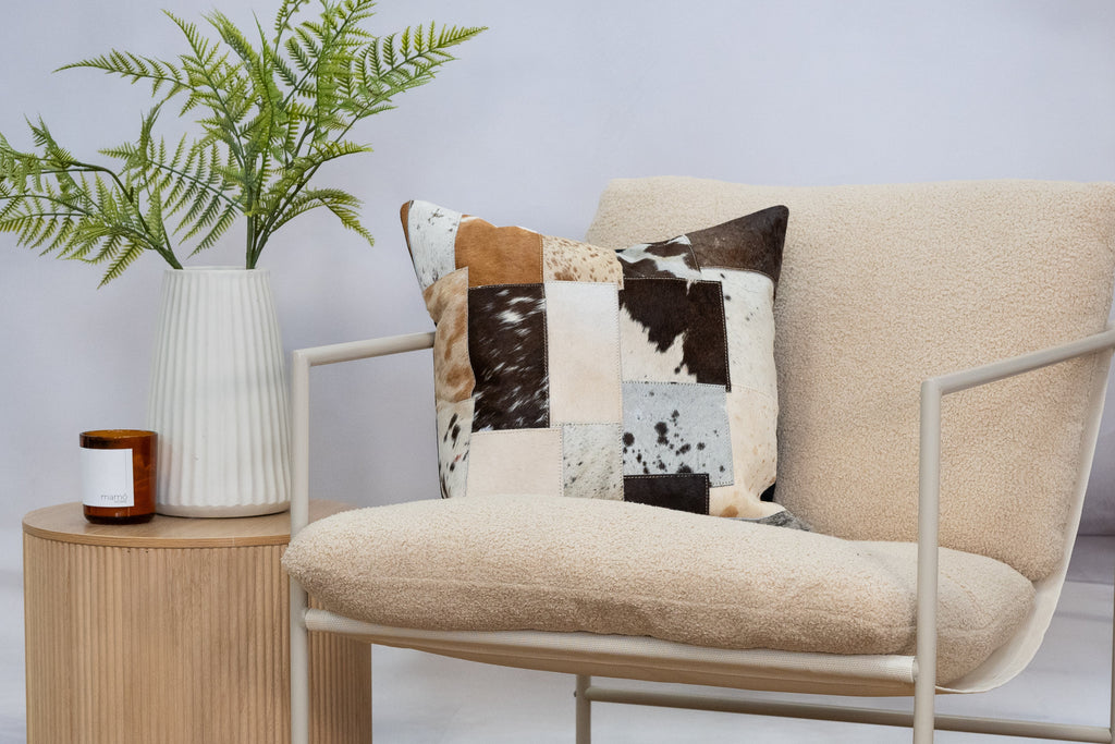 Handmade Cowhide Patchwork Cushion Cover - Natural Leather 45x45cm