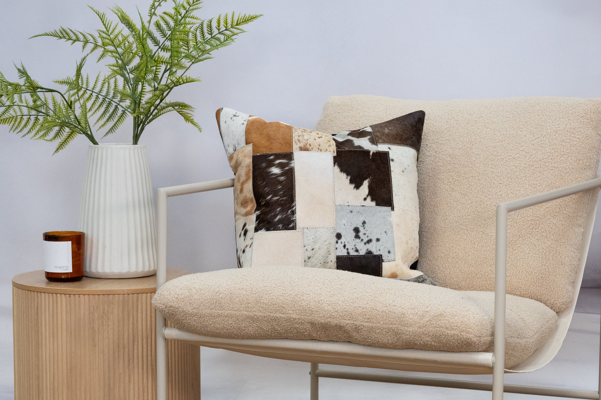 Handmade Cowhide Patchwork Cushion Cover - Natural Leather 45x45cm