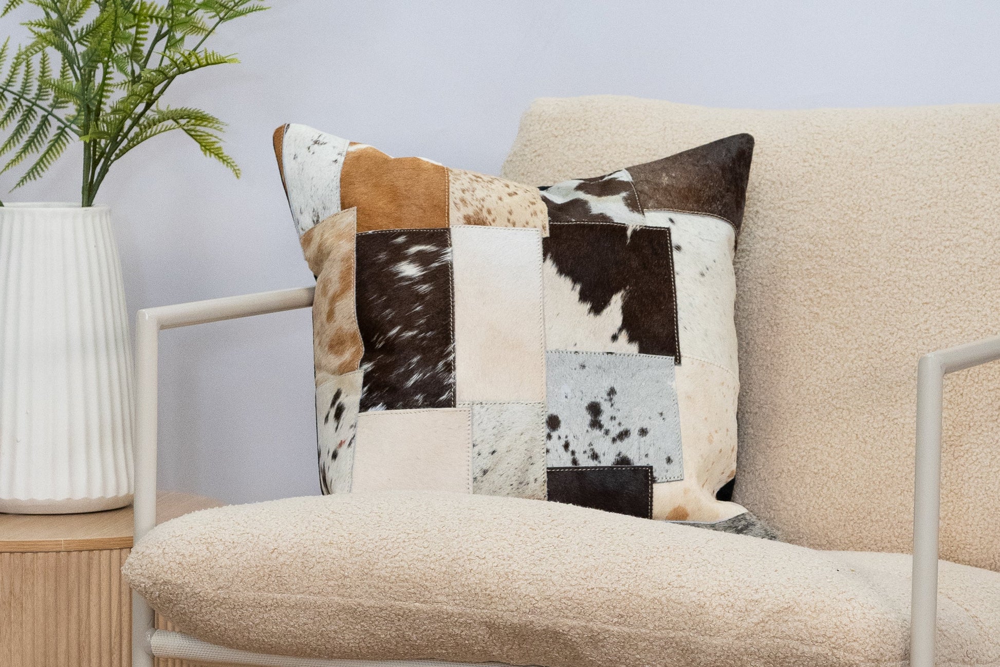 Handmade Cowhide Patchwork Cushion Cover - Natural Leather 45x45cm