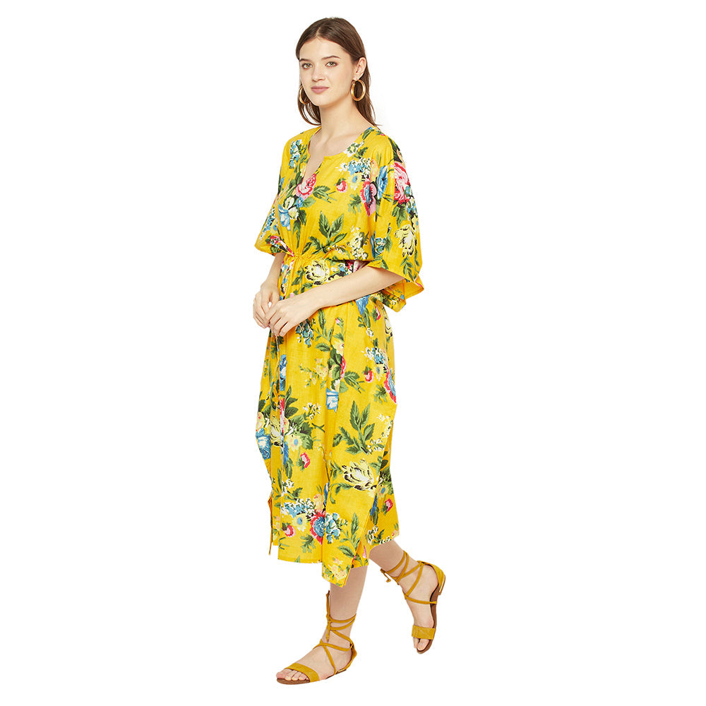 'Mustard Blooms' 100% Cotton Kaftan