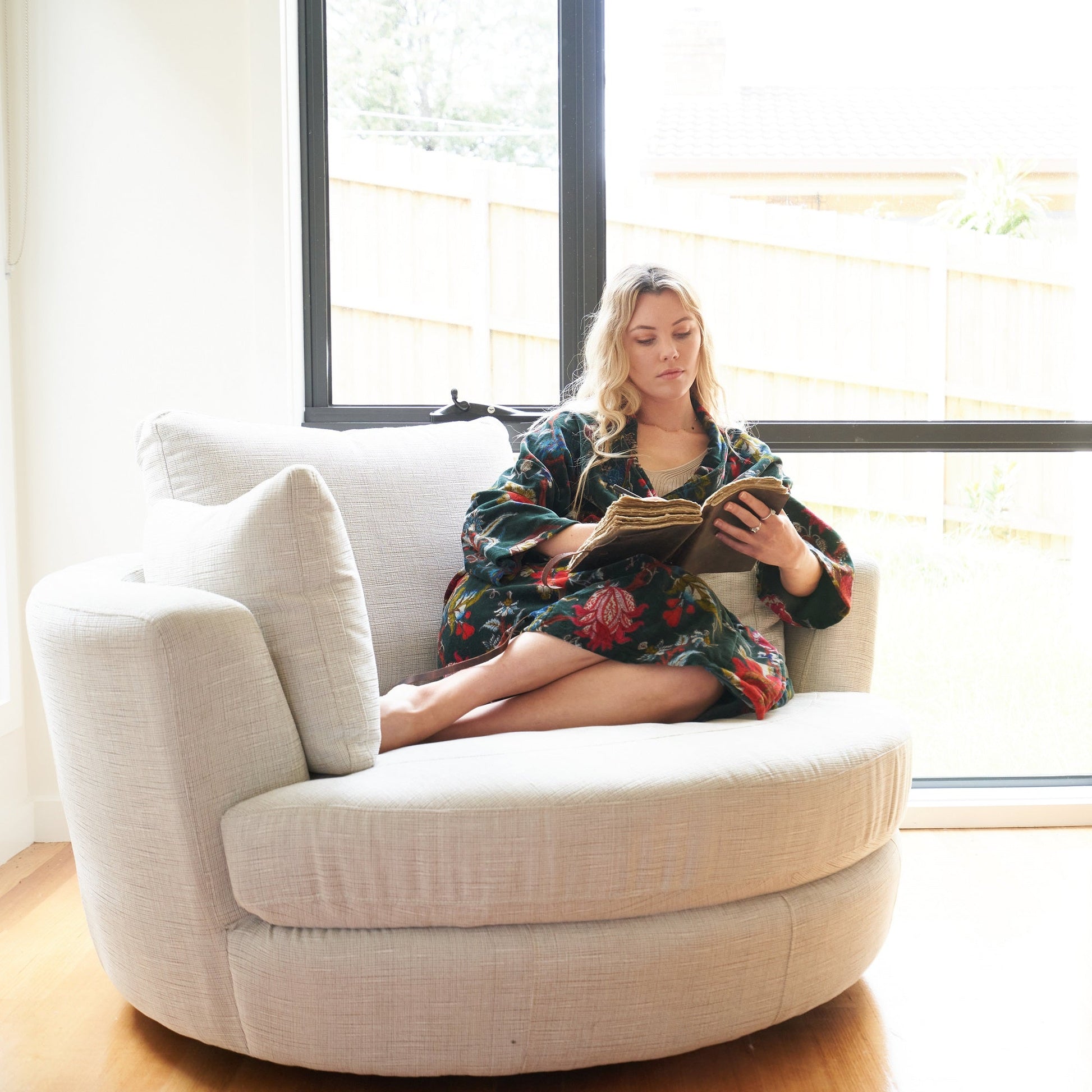 'Serene Escape' 100% Cotton Velvet Kimono Robe