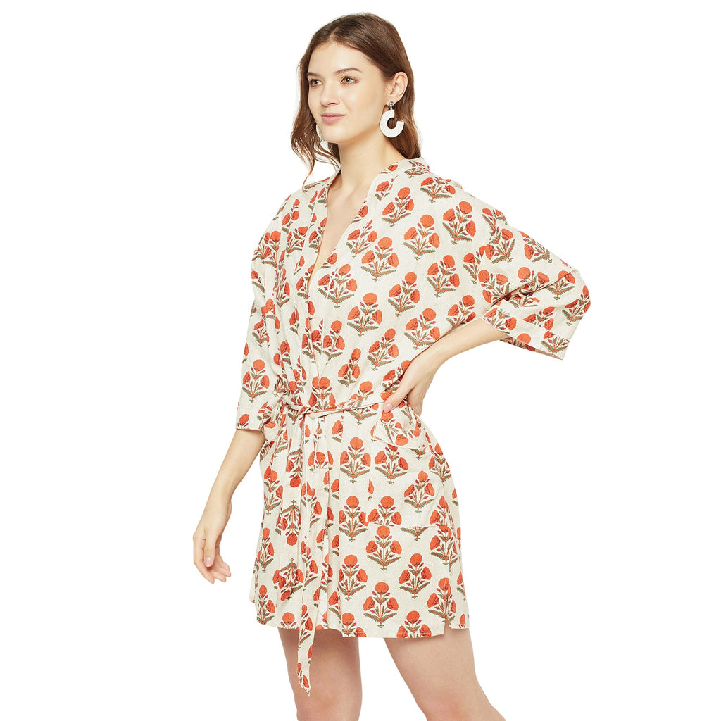 'Red Blooms' 100% Cotton Kimono Robe