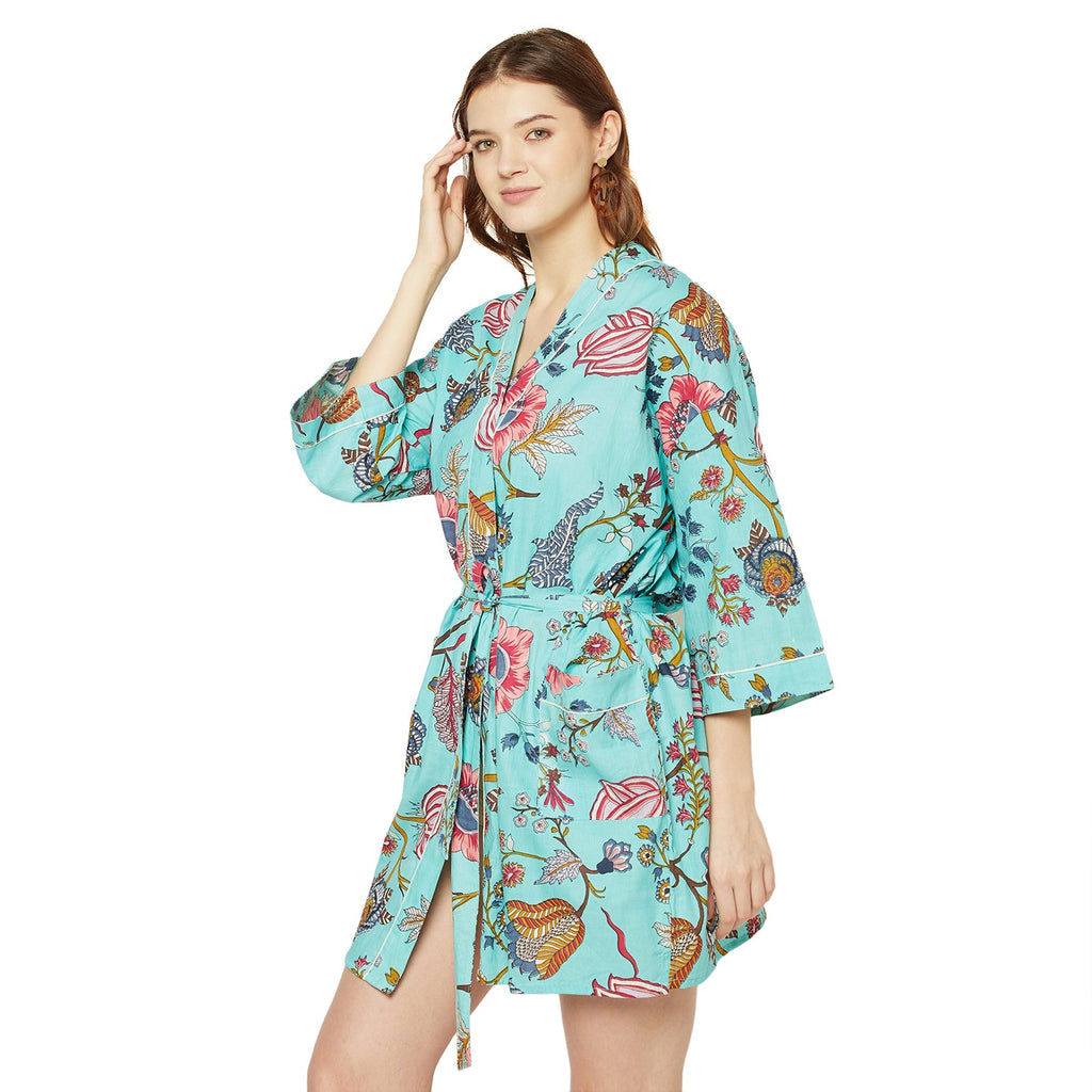 'Tropical Tranquility' 100% Cotton Kimono Robe