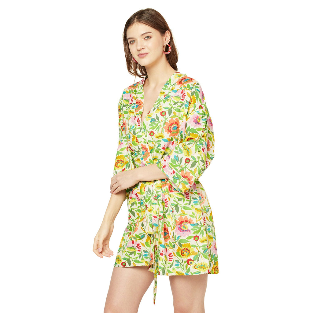 'Floral Flourish' 100% Cotton Kimono Robe