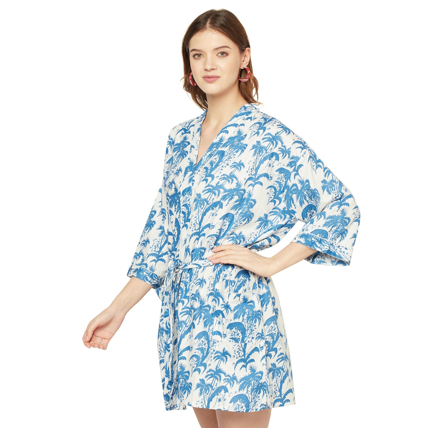 'Playful Palms' 100% Cotton Kimono Robe