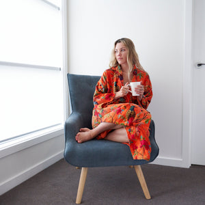 'Decadent Florals' 100% Cotton Velvet Kimono Robe