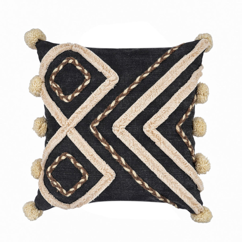 Linen Connections Moroccan Tassels Cushion Cover - Tufted Black