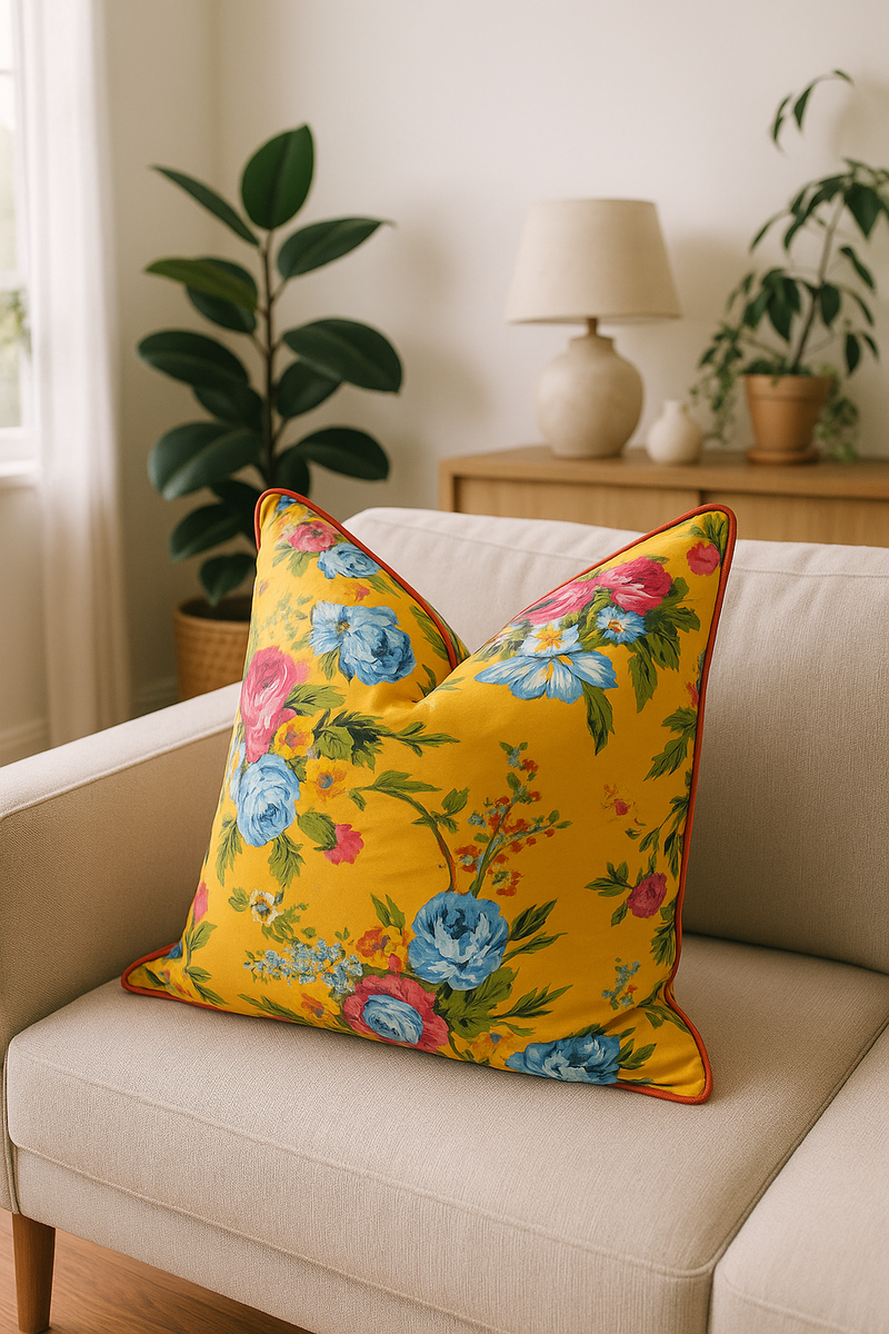 'Cozy Floral Comforts' 100% Handmade Cotton Cushion Cover