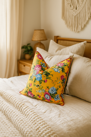 'Cozy Floral Comforts' 100% Handmade Cotton Cushion Cover