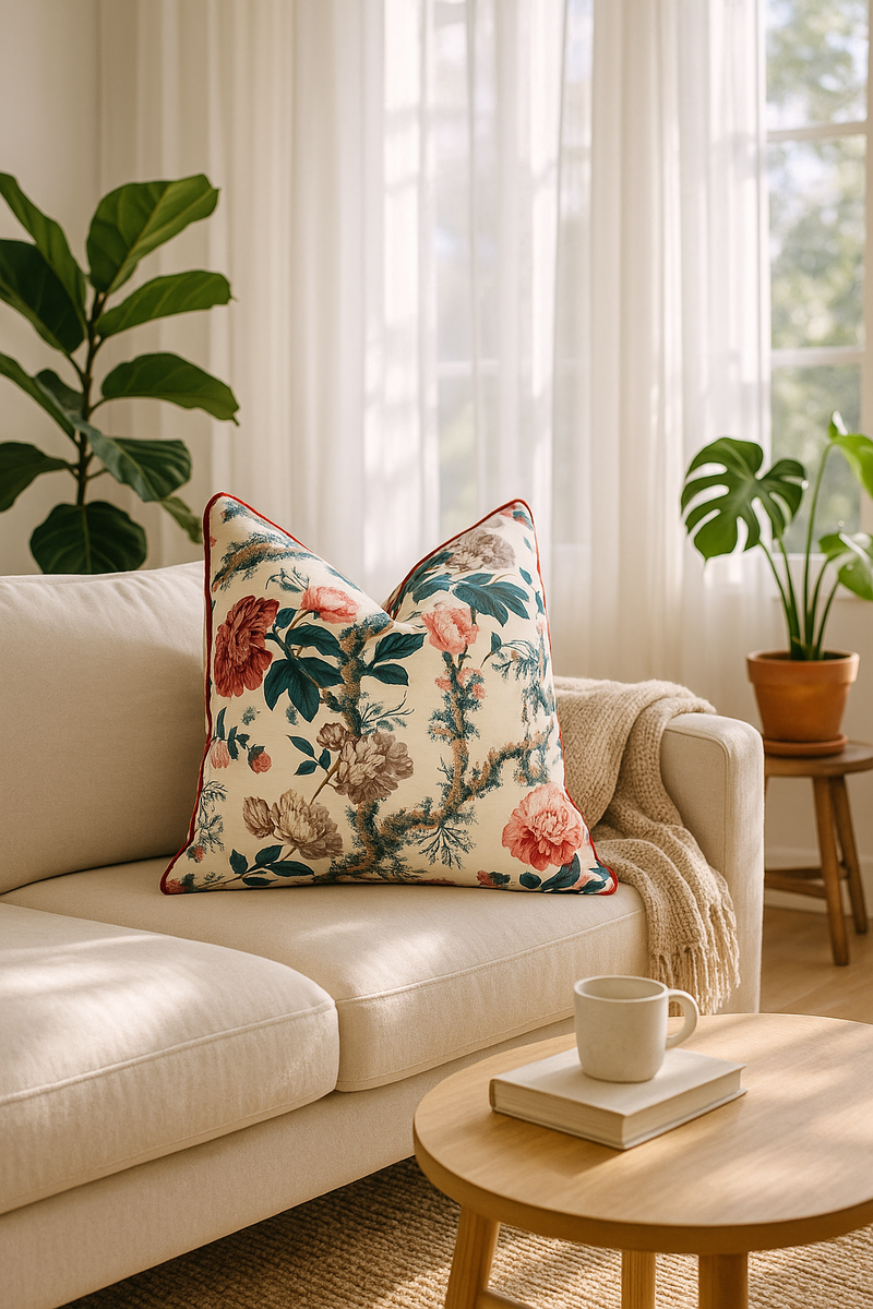 'Floral Hideaway' 100% Cotton Cushion Cover