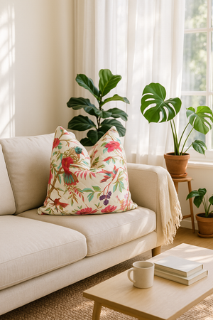 'Songbird Sanctuary' 100% Handmade Cotton Cushion Cover