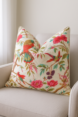 'Songbird Sanctuary' 100% Handmade Cotton Cushion Cover