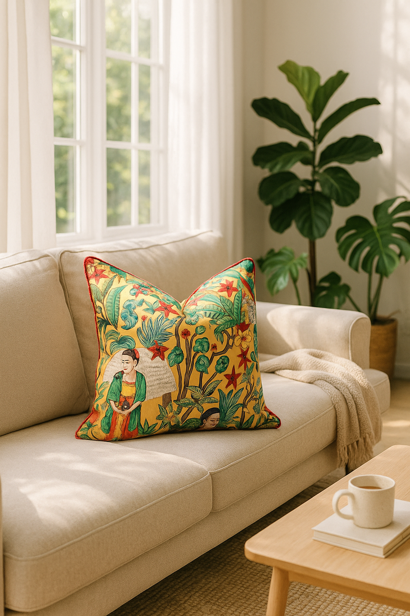 100% Cotton Cushion Cover - Frida's Surreal Vibrance