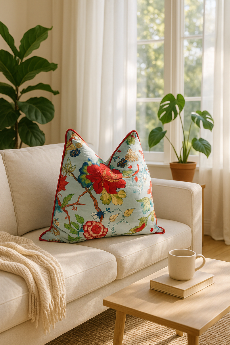 'Botanical Harmony' 100% Cotton Cushion Cover