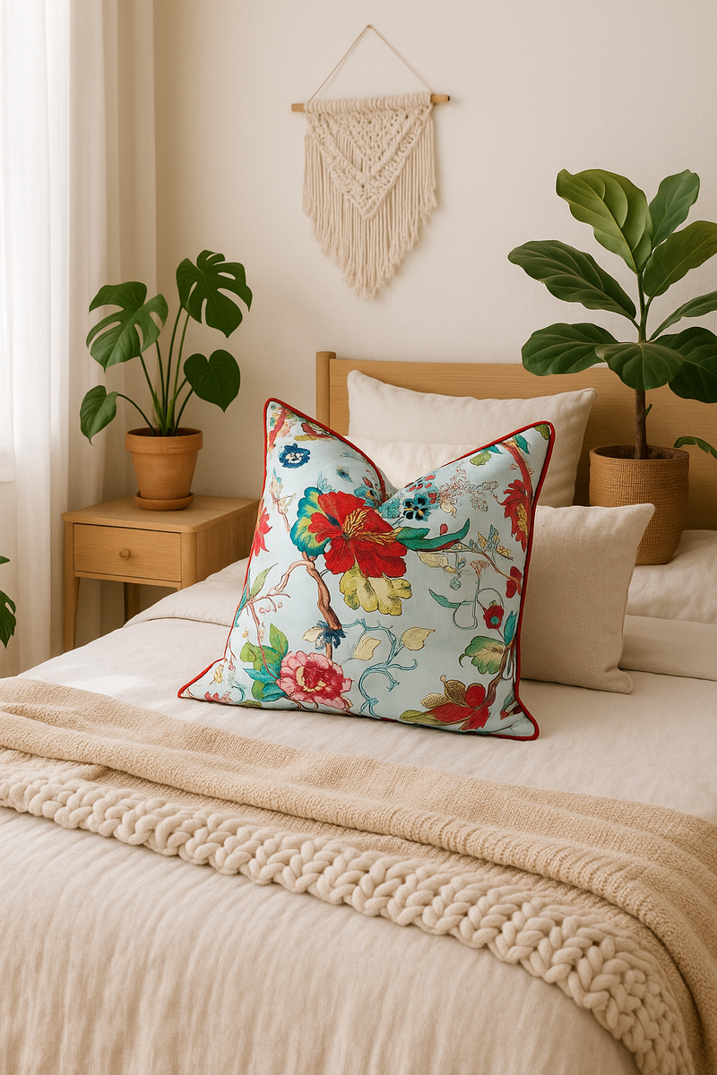 'Botanical Harmony' 100% Cotton Cushion Cover